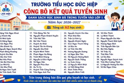 TRƯỜNG TIỂU HỌC ĐỨC HIỆP CÔNG BỐ KẾT QUẢ TUYỂN SINH VÀO LỚP 1 NĂM HỌC 2026–2027