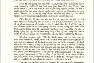 🎉 THƯ CHỦ TỊCH NƯỚC GỬI NGÀNH GIÁO DỤC NHÂN DỊP KHAI GIẢNG NĂM HỌC 2025–2026